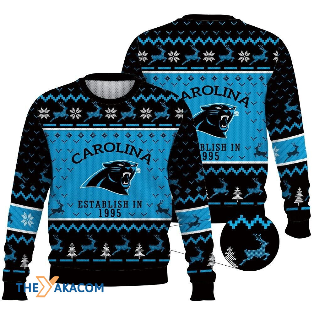 Carolina Panthers Establish In 1995 With Badge Gift For Fan Christmas Ugly Sweater