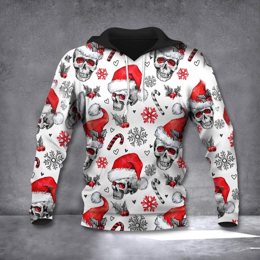 Skull Merry Christmas Hoodie Christmas Skull Santa Hat Hoodie 3D Gift Ideas For Winter