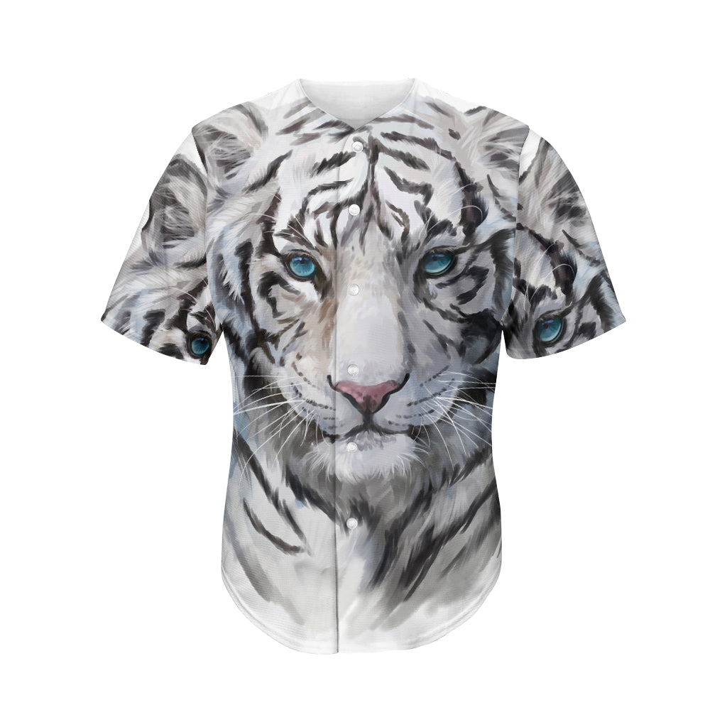 Watercolor White Bengal Tiger Print Men’S Baseball Jersey 3D Print