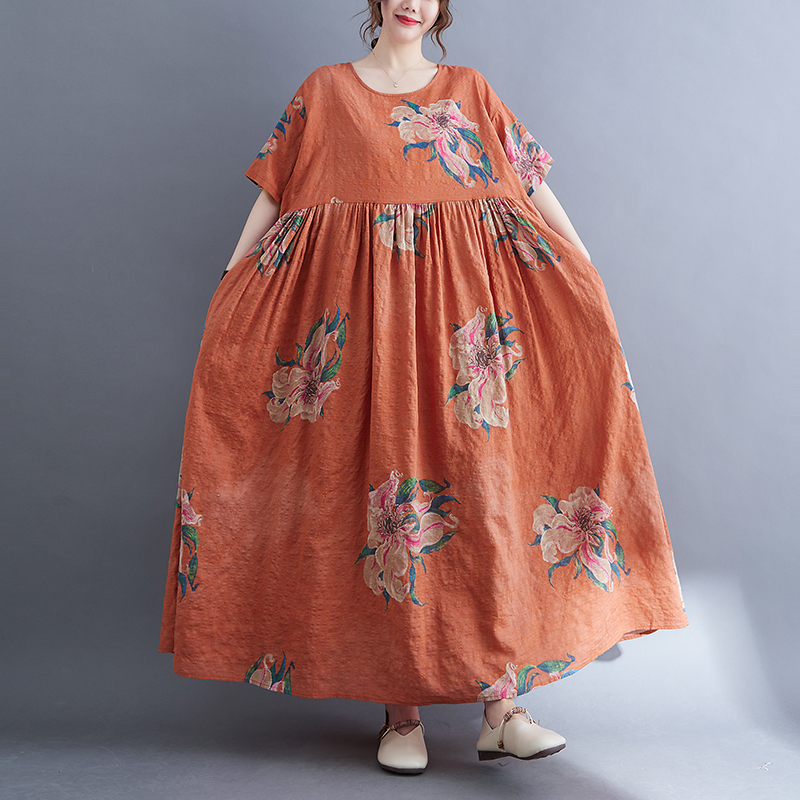 Oversized Flower Summer Beach Dress Women Cotton Long Ladies Dresses Korean Style Casual Boho Elegant Womens Dress 2022 alx