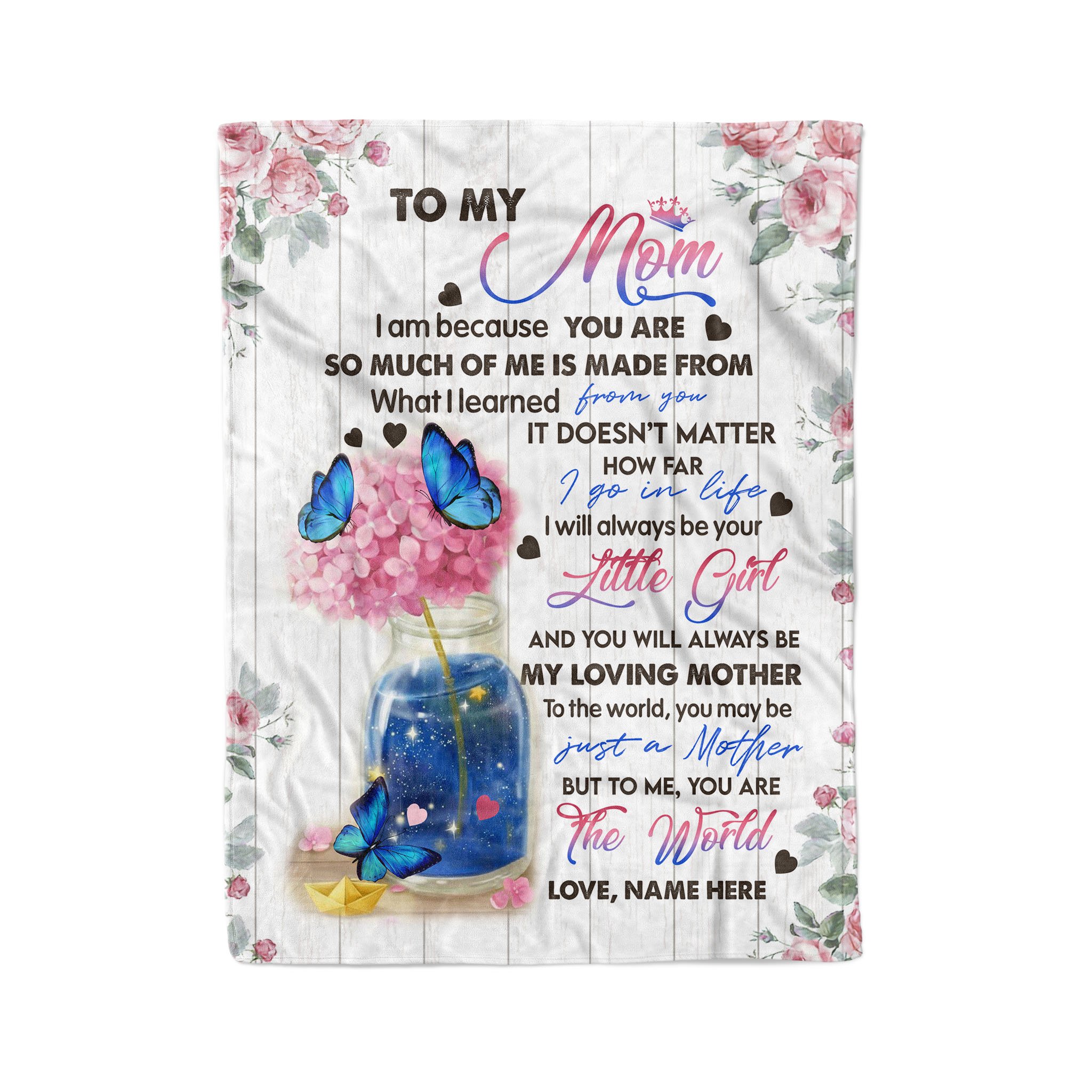 Customized To My Mom Fleece Blanket From Daughter, Love Quote Flower Butterfly Blanket Gift For Mom, Mother’s Day Gift TNN296D08