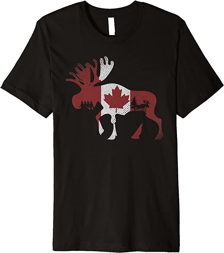 Animal Moose Antlers Canadian Flag Maple Leaf Canada Premium T-Shirt