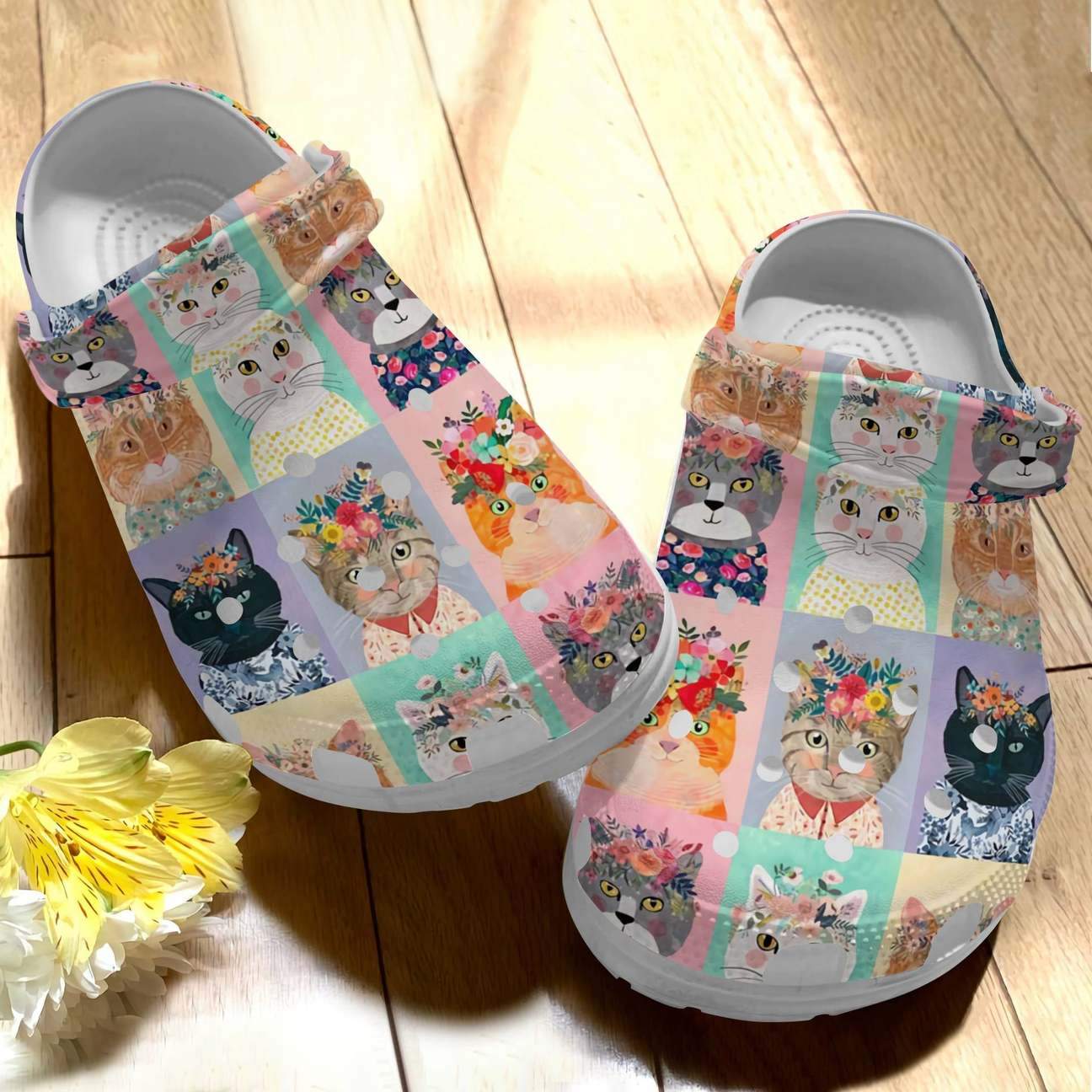 Cat Personalized Clog, Custom Name, Text Beautiful Floral Cats, Fashion Style For Women, Men, Kid, Print 3D