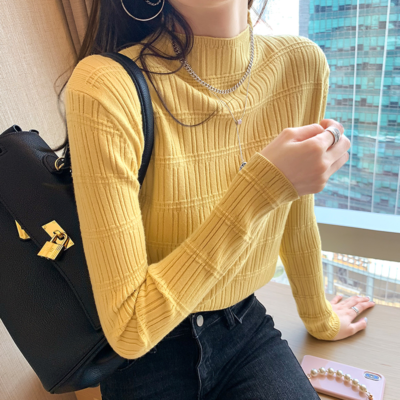 Autumn New Long Sleeve Tops Women Pullover Knitted Sweater Pull Femme Half Turtleneck Loose Bottoming Sweater Sueter Mujer 22716 alx