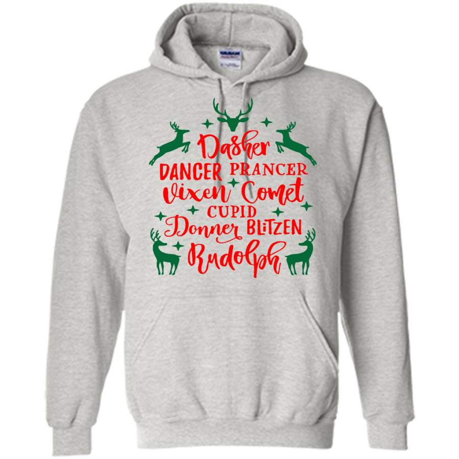 Christmas, Xmas, Reindeer Dasher, Dancer, Francer, Vixen, Comet, Cupid – Gildan Heavy Blend Hoodie