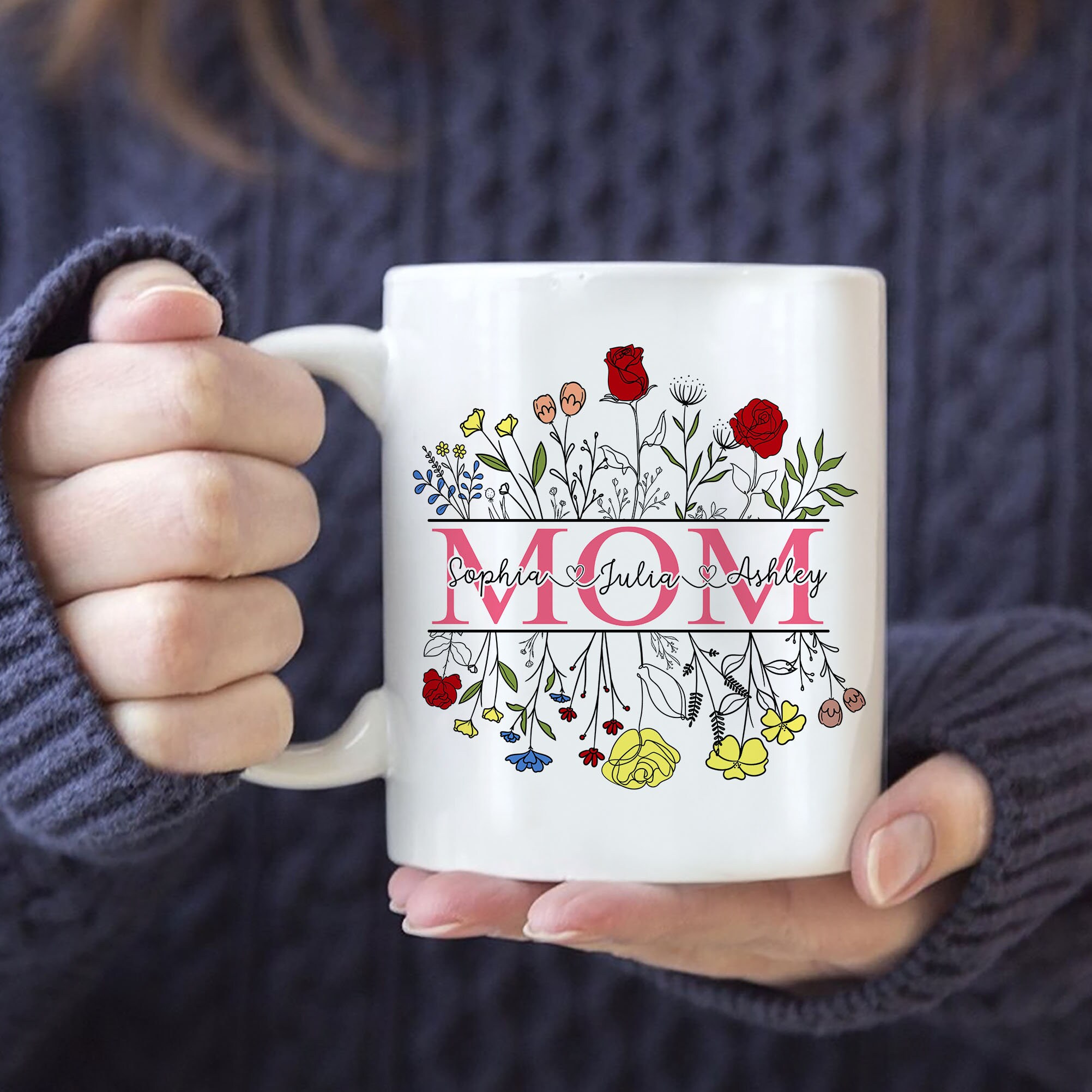 Mom Flower, Flower Coffee Mugs, Custom Kid Name, Mom Gifts, Mothers Day Gifts, Mother Gifts, Gifts For Mom, Mama Gifts, Birthday Gifts