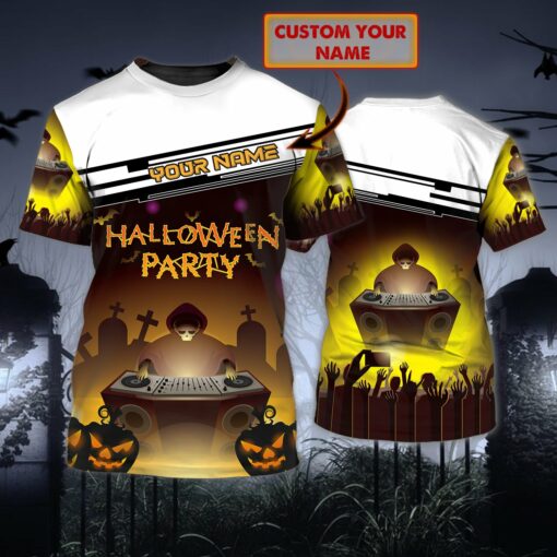 Custom Dj Halloween Party Personalized Name 3D All Over Printed T-Shirt For Men And Women, Happy Halloween Day