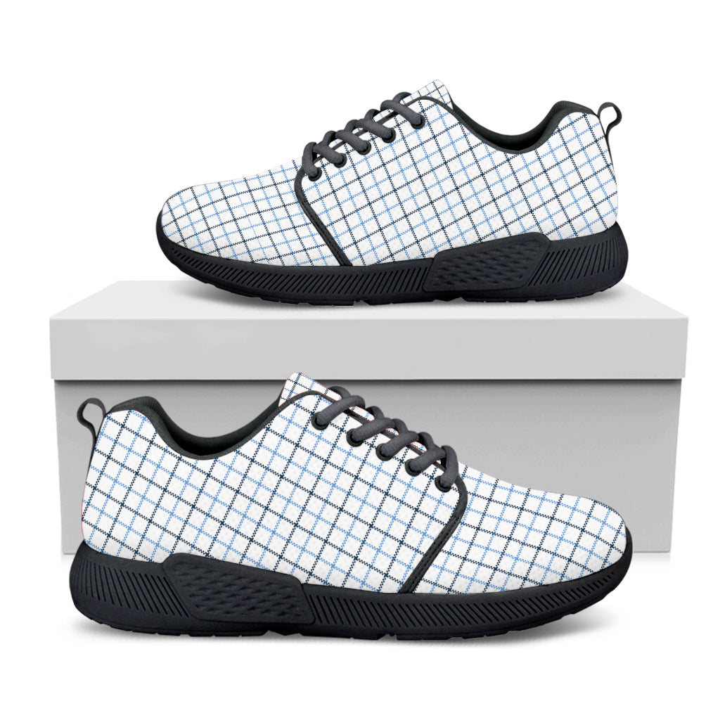 White And Blue Tattersall Pattern Print Black Athletic Shoes