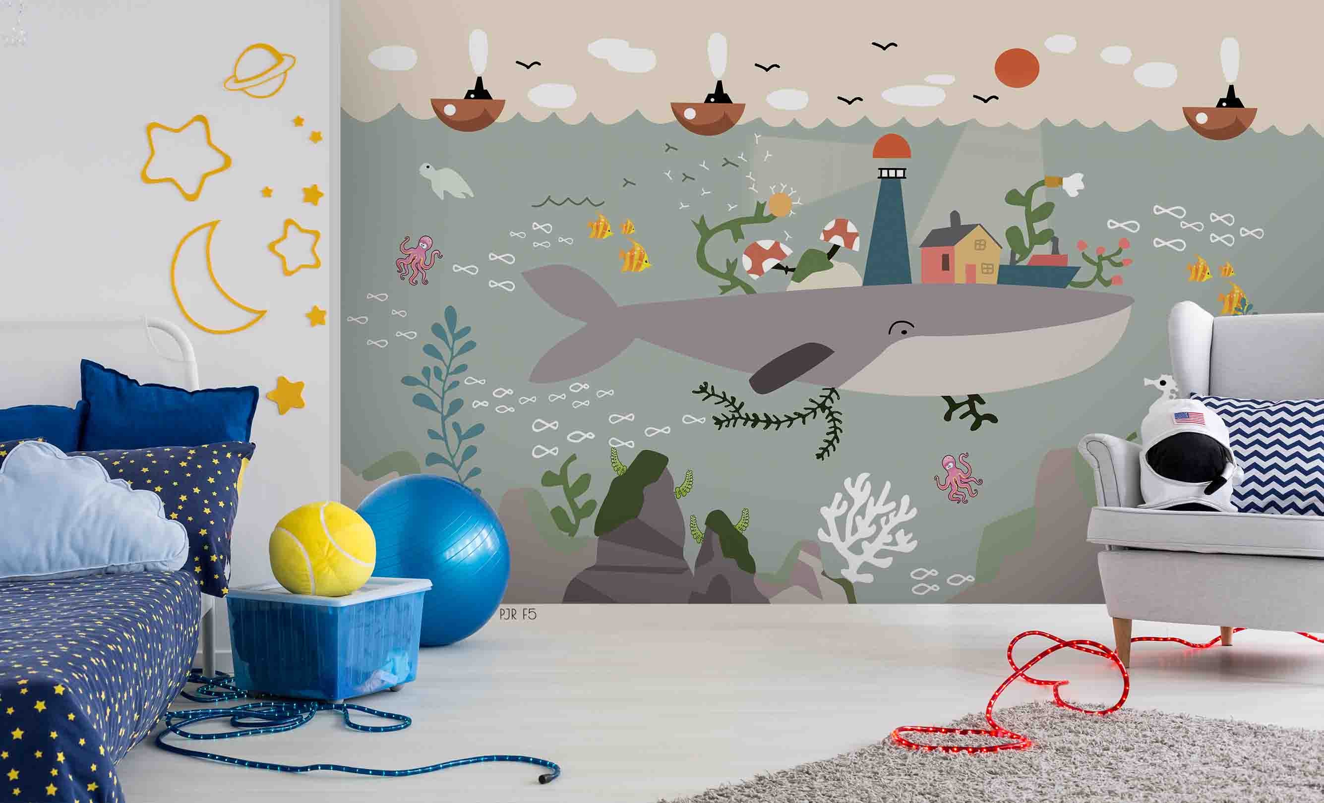 3D Cartoon Sea Whale Wall Mural Wallpaper Wj 6612