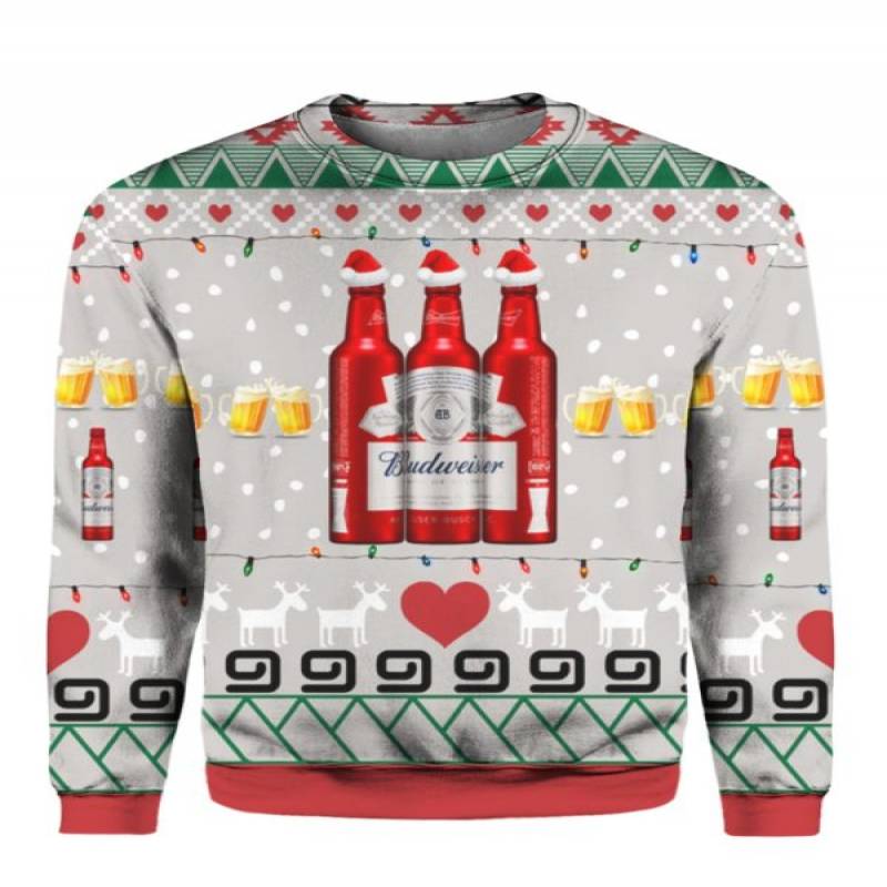 Budweiser Beer Red Bottles 3D Print Ugly Christmas Sweater Hoodie Shirt