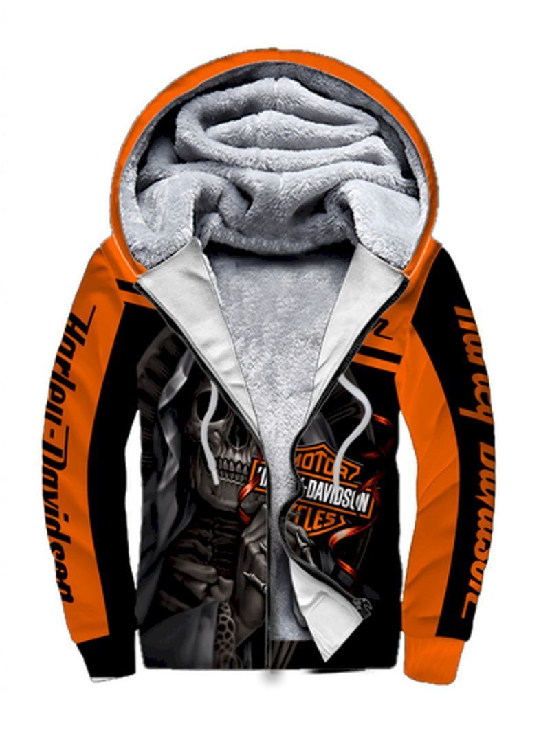 Harley Davidson Motorcycles Skull Hold Logo 3D Fleece Zip Hoodie N98