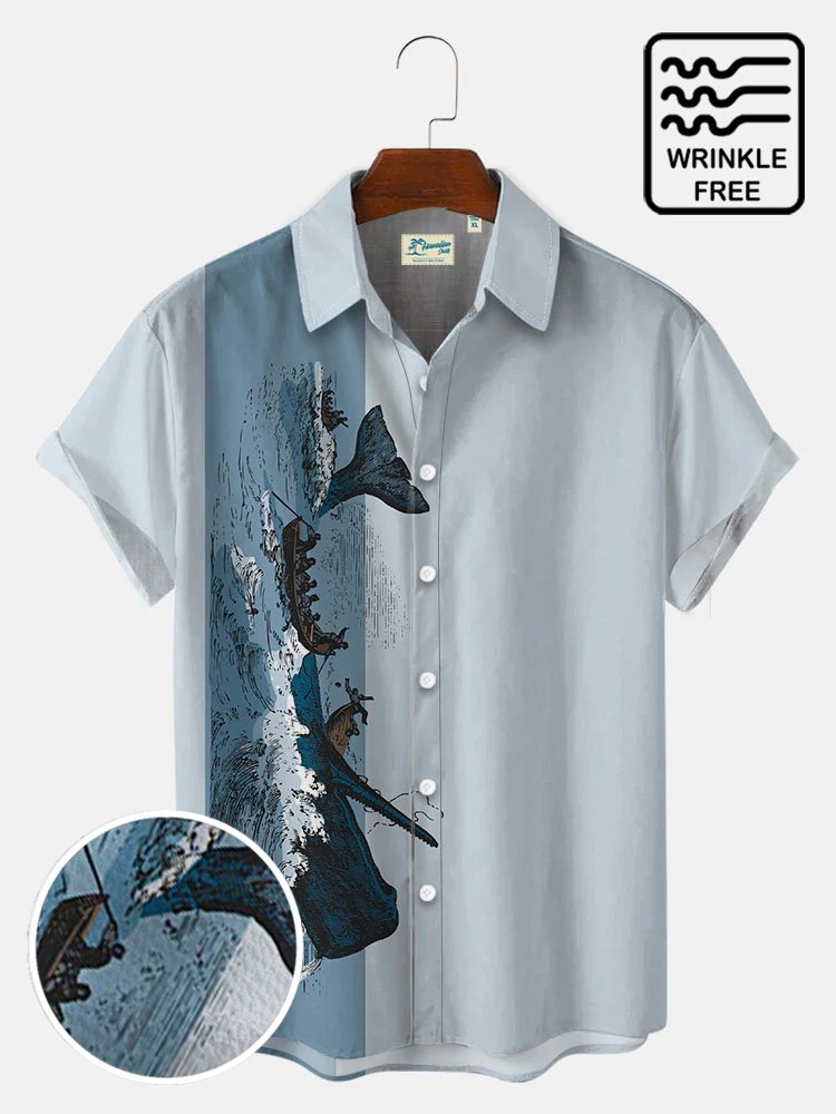 Men’S Beach Vintage Casual Bowling Shirts Sea Animals Whale  Eco-Friendly Wrinkle Free Shirts