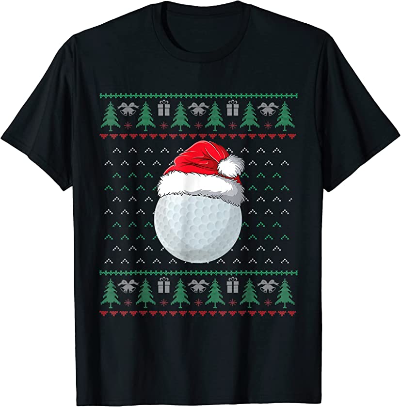 Ugly Christmas Golf Ball Santa Hat Xmas Tree Golfing Holiday T-Shirt