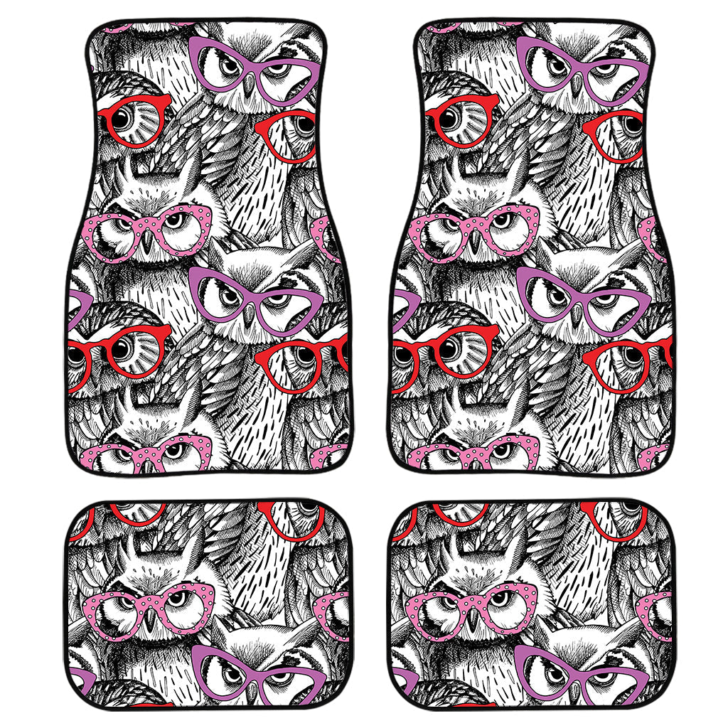 Owl With Glasses Pattern Print Front And Back Car Floor Mats, Front Car Mat