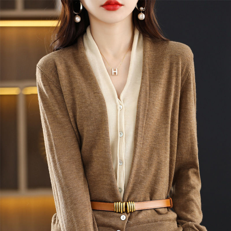 Autumn Winter Vintage Sweaters Coat Long Sleeve V-Neck Loose Women’s Clothing Patchwork Panelled Button Cardigans Casual Jumpers alx