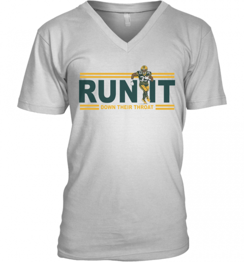 Run It Down Their Throat Aaron Jones Green Bay Packers V-Neck T-Shirt