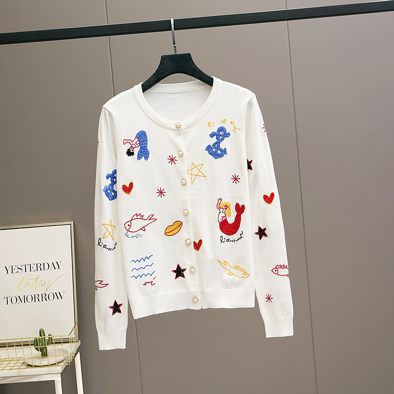 Spring Autumn Women Sweater Thin sunscreen Shirt Femme Knitwear Mujer Cardigan Leisure Jacket Bee Flower Embroidery Top alx