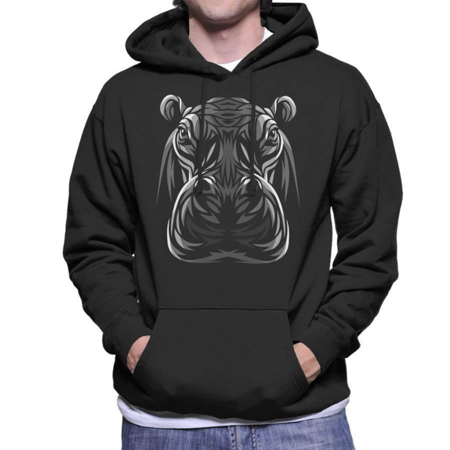 Tribal Hippo Men’s Hooded Sweatshirt