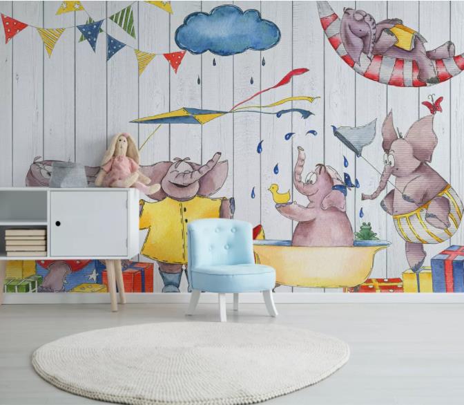 3D Cartoon Animal Cloud Wall Mural Wallpaper 251