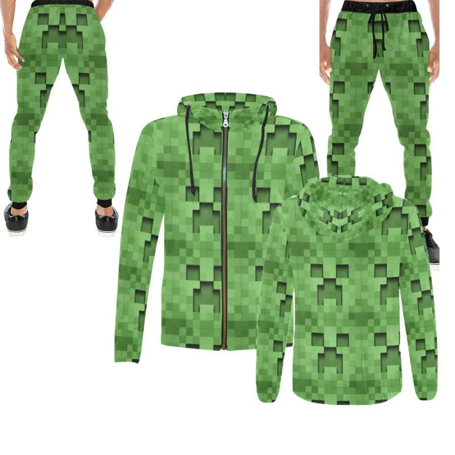 Minecraft Set Halloween Costume for Kids All Over Zip-Up Hoodie and Sweatpants