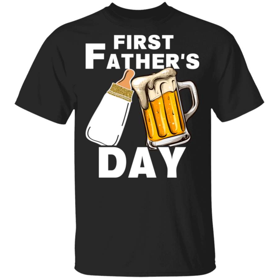 Mens First Father’s Day Gifts Beer Baby Bottle Dad Daddy Tshirt