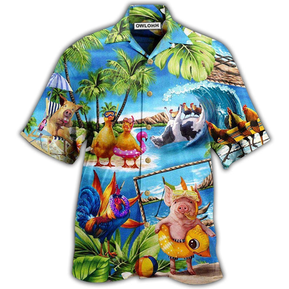 Farm Animals Stay Cool Duck Chicken Pig Hawaii Shirt Ha60679