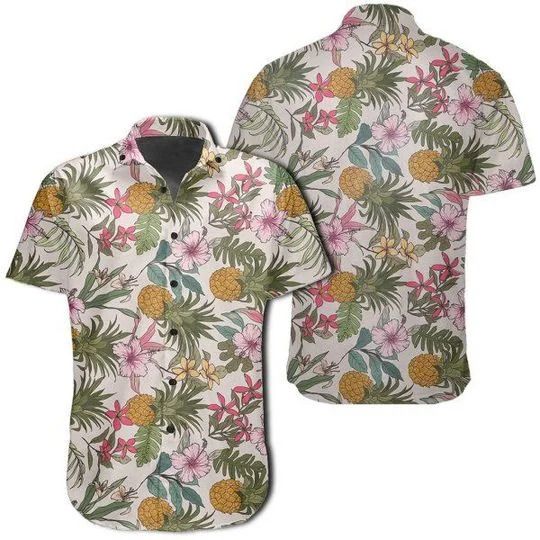 Tropical Pineaapple Hawaii Graphic Print Short Sleeve Hawaii Casual Shirt Ha62340