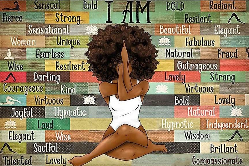 Skitongifts Poster No Frame, Black Girl Yoga Afro Woman I Am Strong Beautiful Lovely Landscape Poster