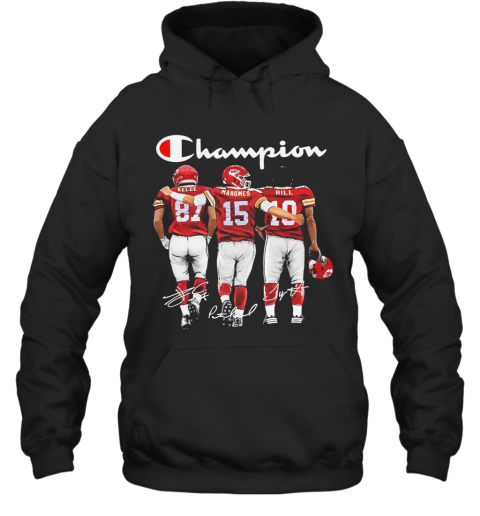 Kansas City Chief Kelce Mahomes And Hill Champion Signatures Hoodie