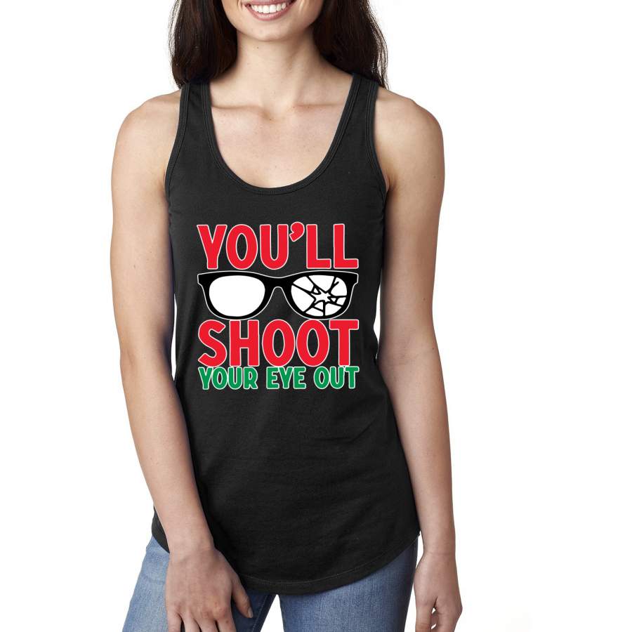 You’ll Shoot Your Eye Out Movie Parody  Ugly Christmas Sweater Ladies Racerback Tank Top