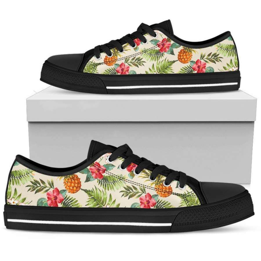 White Aloha Pineapple Pattern Print Men’s Low Top Shoes