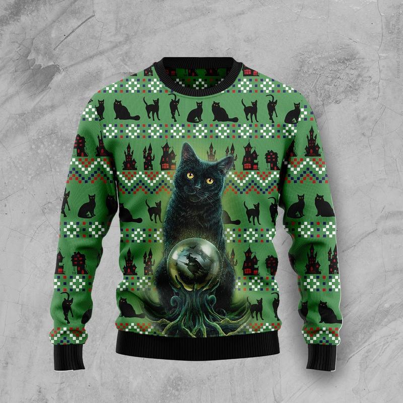 Black Cat Ugly Christmas Sweater | For Men & Women | Adult | Us4694