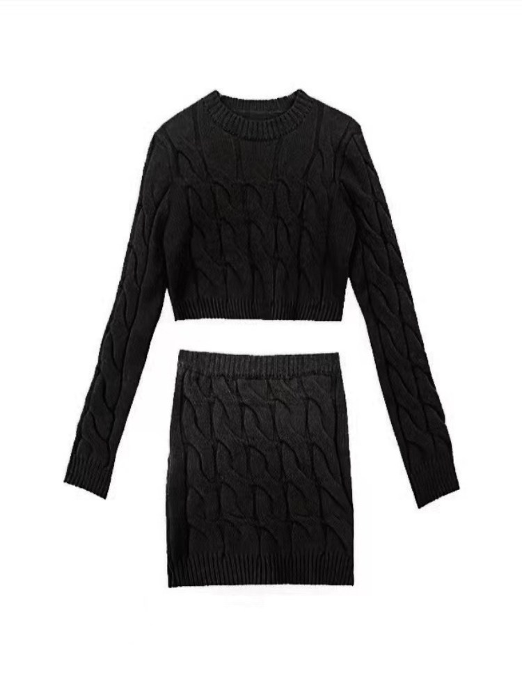 Autumn Winter New Skirt Suit Two Piece Set Temperament French Vintage Knitted Sweater Bottoming Two Piece Sets Womens Outifits alx