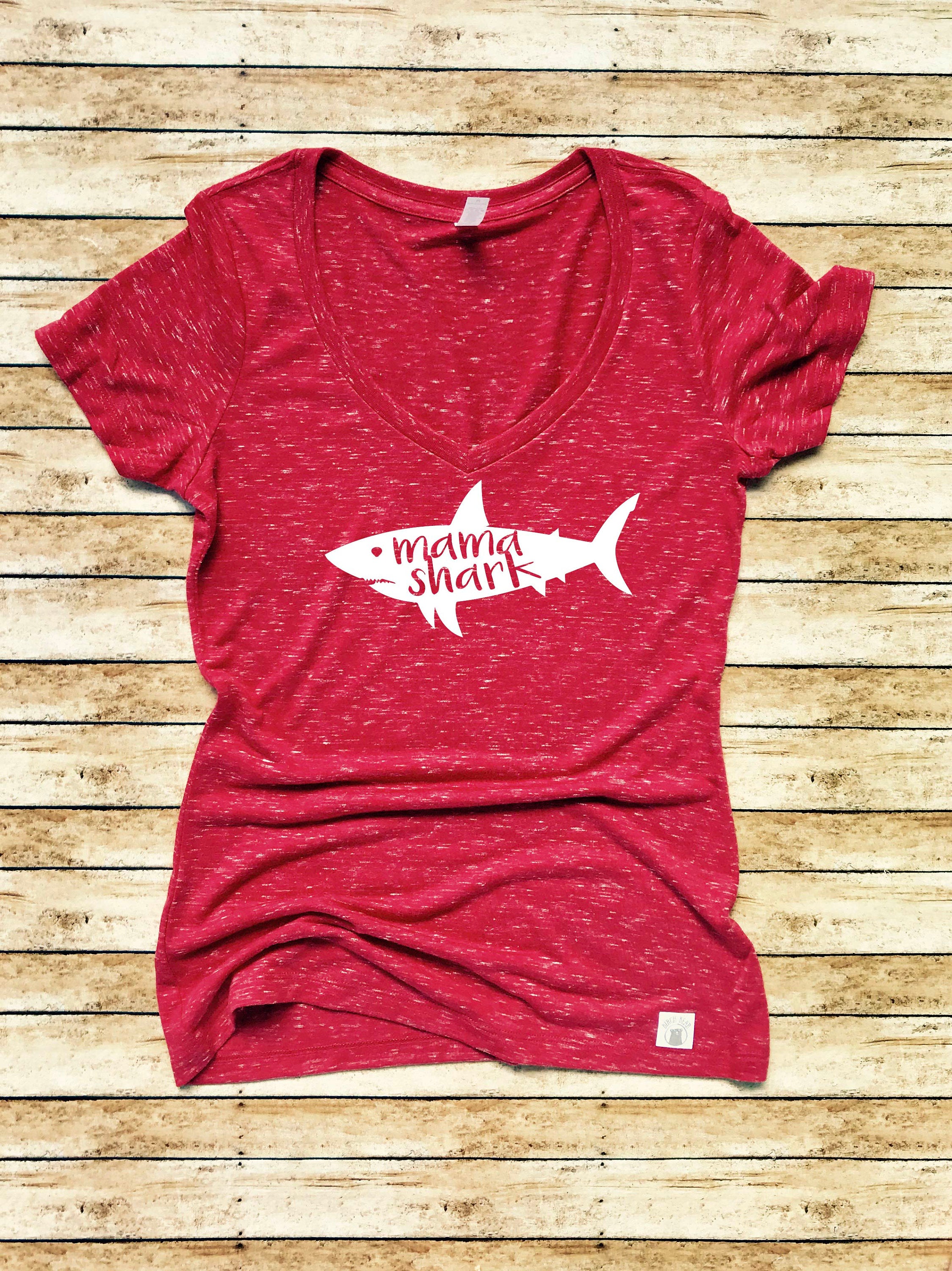 Women’S Form Fitting V-Neck Mama Shark – Mom Shark Shirt – Funny Mom Shirt –