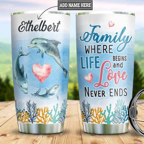 Dolphin Family Personalized Stainless Steel Tumbler, Personalized Tumblers, Tumbler Cups, Custom Tumblers