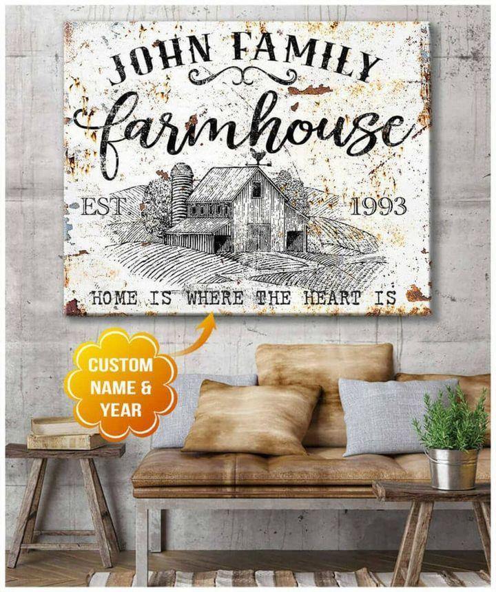 [Personalized Name & Date] Farmhouse – Best Gift Idea, Gift For Home Decor, Gift For Family – Horizontal Canvas Matte Canvas Wall Art