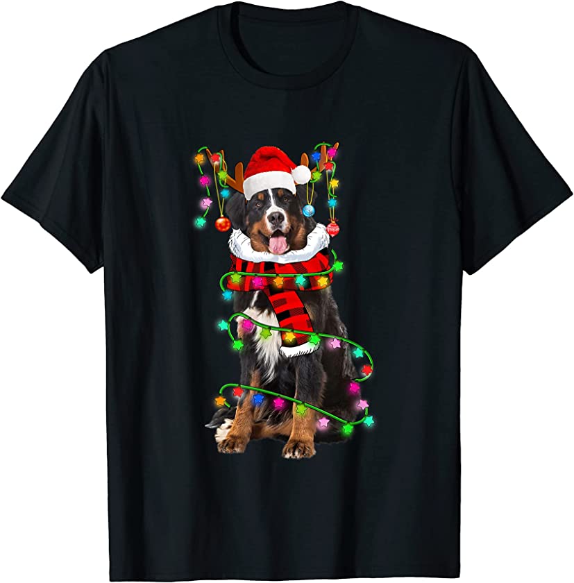 Bernese Mountain Dog Santa Xmas Puppy Lover Christmas Lights T-Shirt