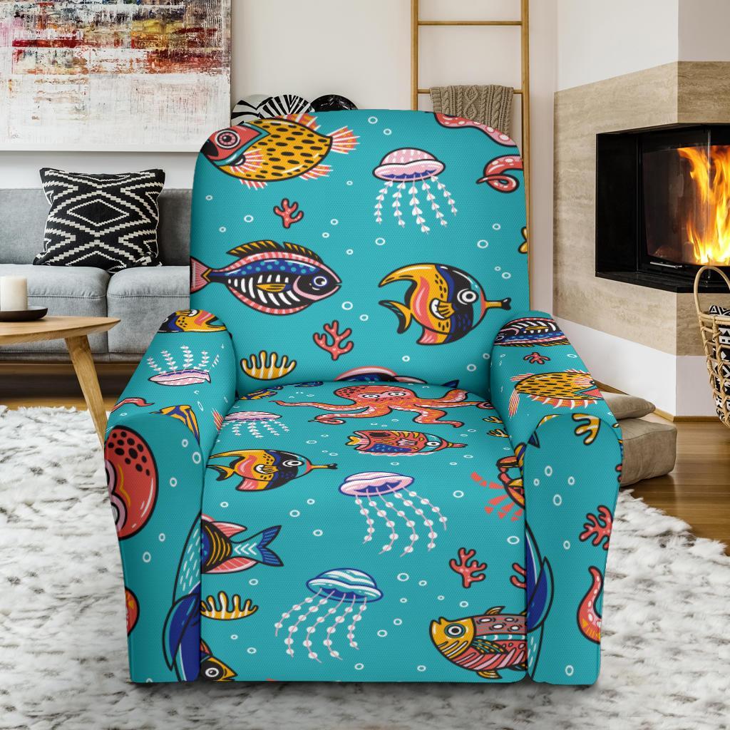 Manatee Whale Fish Octopus Pattern Print Recliner Cover