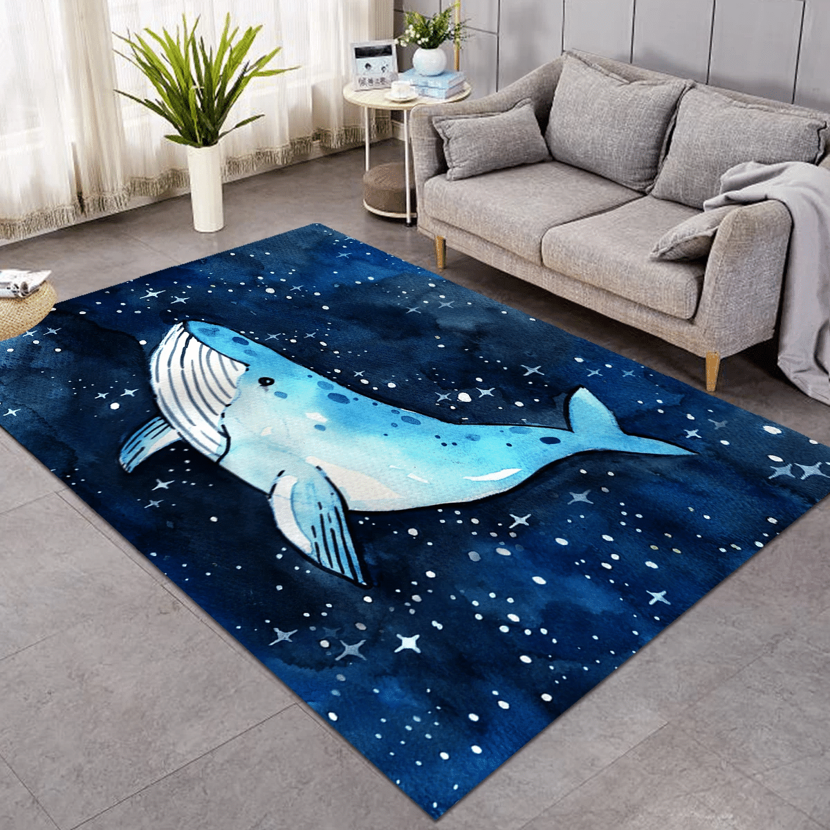 Blue Whale Space Rug Living Home Decor