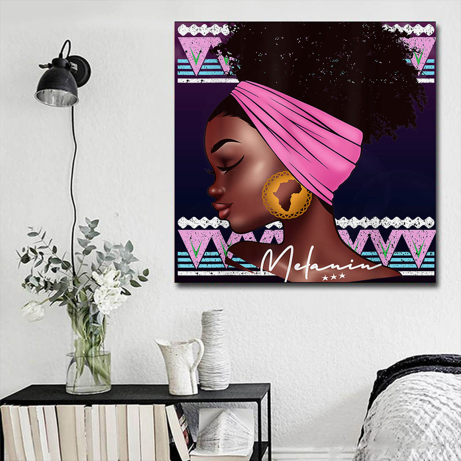 African American Abstract Canvas Art Melanin Women Educated Black Melanin Lady Afrocentric Home Decor WBG1608