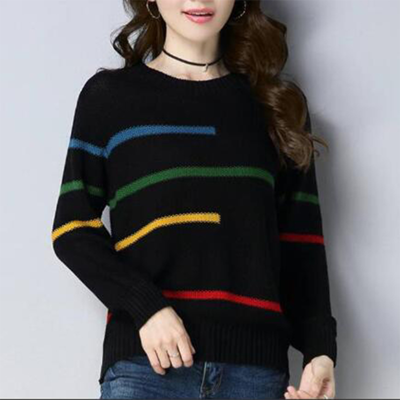 Spring Autumn Korean Style O Neck Simple Print Loose Casual Sweater Top Women Elegant Bottoming Knitting Pullover Female Clothes alx