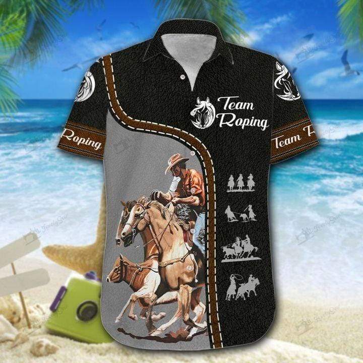 Amazing Team Roping Black Leather Pattern Unisex Hawaiian Shirts – Beach Shorts