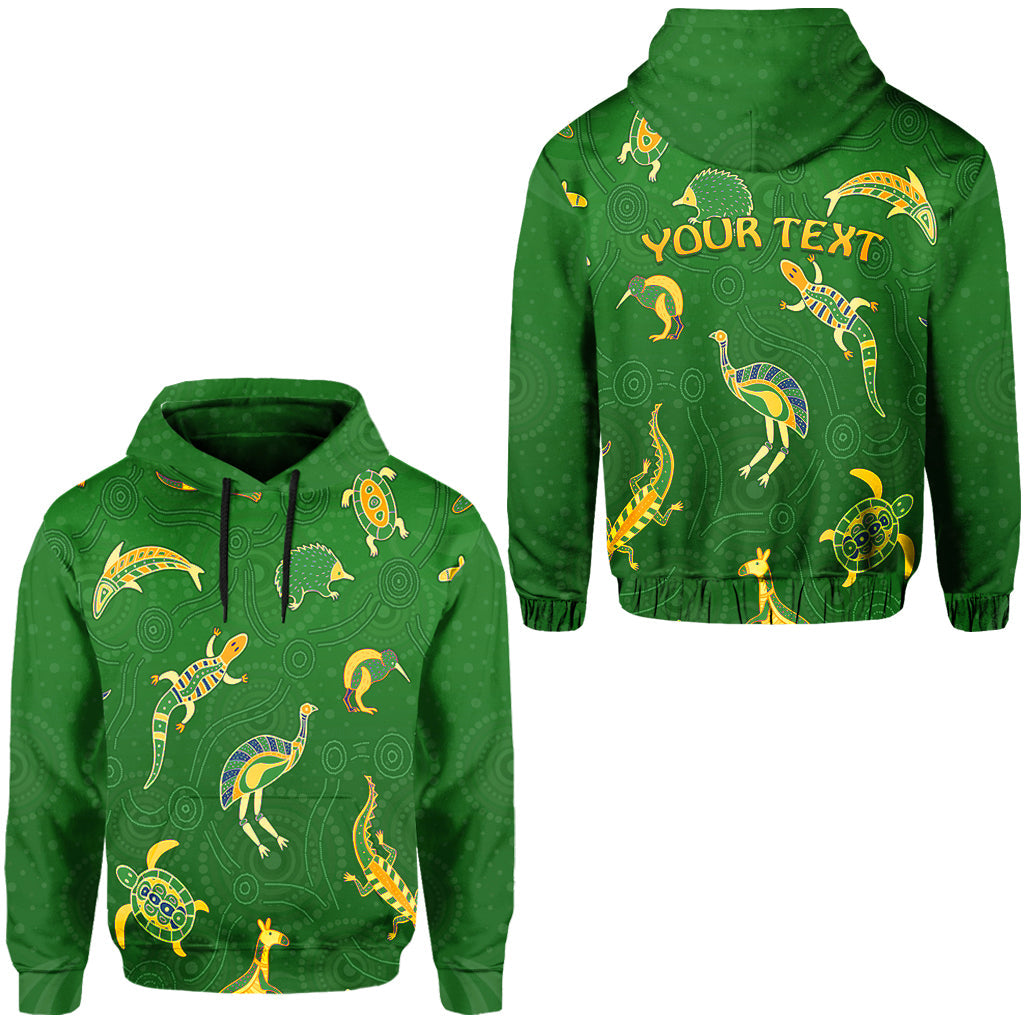 (Custom Personalised) Aboriginal Art Hoodie Animals Australia Version Green