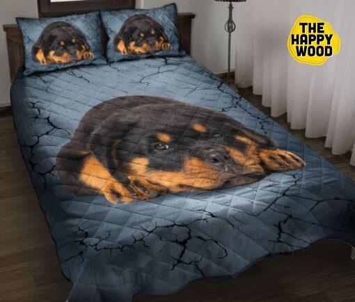 Cute Rottweiler Puppy Quilt Bed Set And Pillow Covers