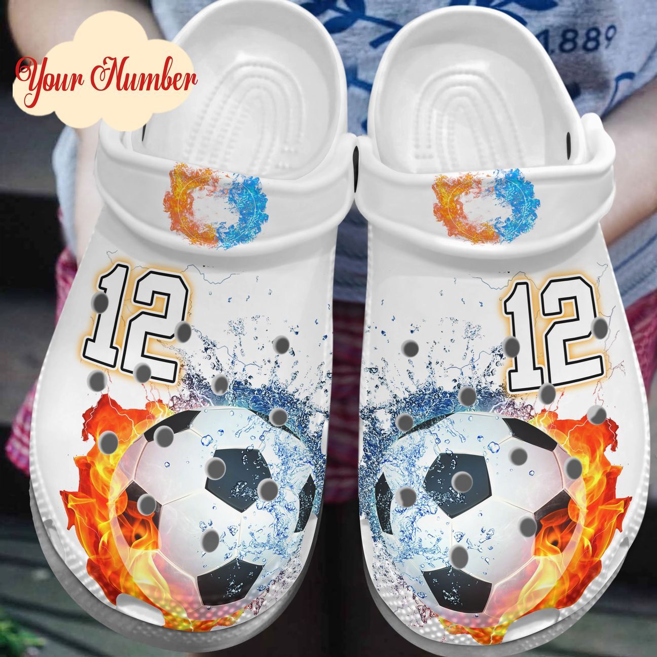 Soccer Personalized Clog, Custom Name, Text, Color, Number Fashion Style For Women, Men, Kid, Print 3D Water And Fire