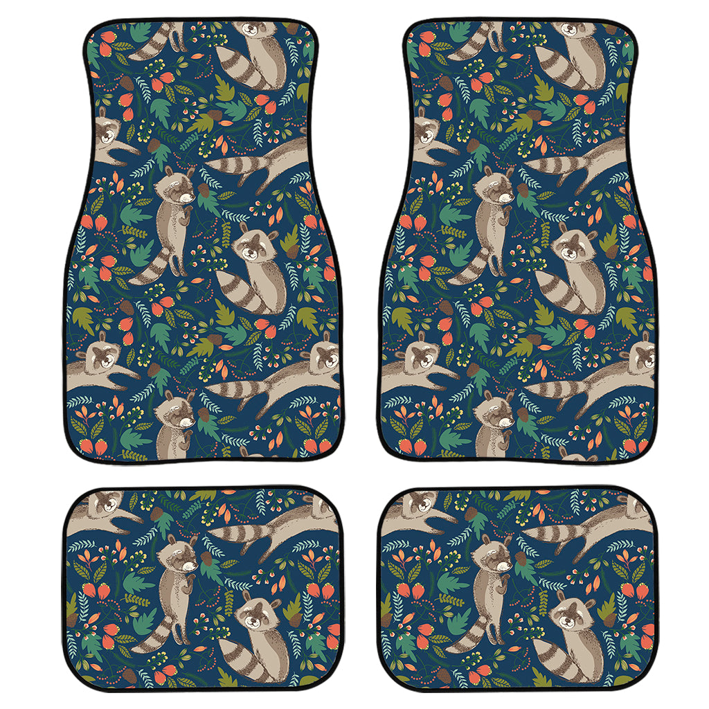 Cartoon Raccoon Pattern Print Front And Back Car Floor Mats, Front Car Mat