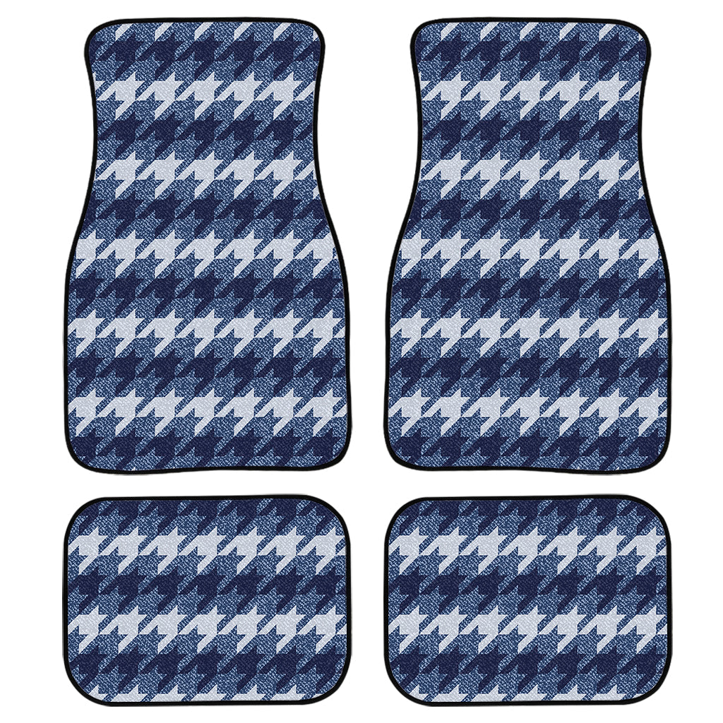 Denim Houndstooth Pattern Print Front And Back Car Floor Mats, Front Car Mat