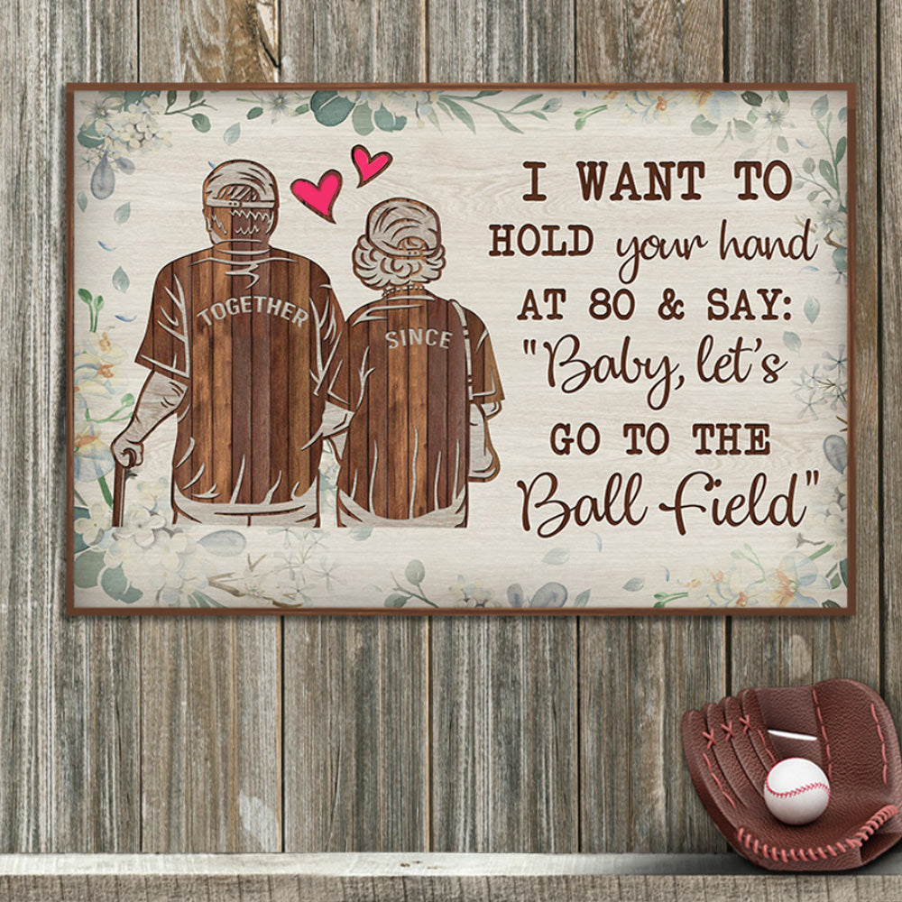 Baseball Old Couple Floral Hold Your Hand Landscape Poster & Canvas Home Decor Wall Art Visual Art