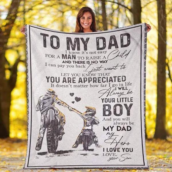 To My Dad Motorcycle My Dad My Hero Fleece Blanket, Blanket For Fathers Day Christmas Gift