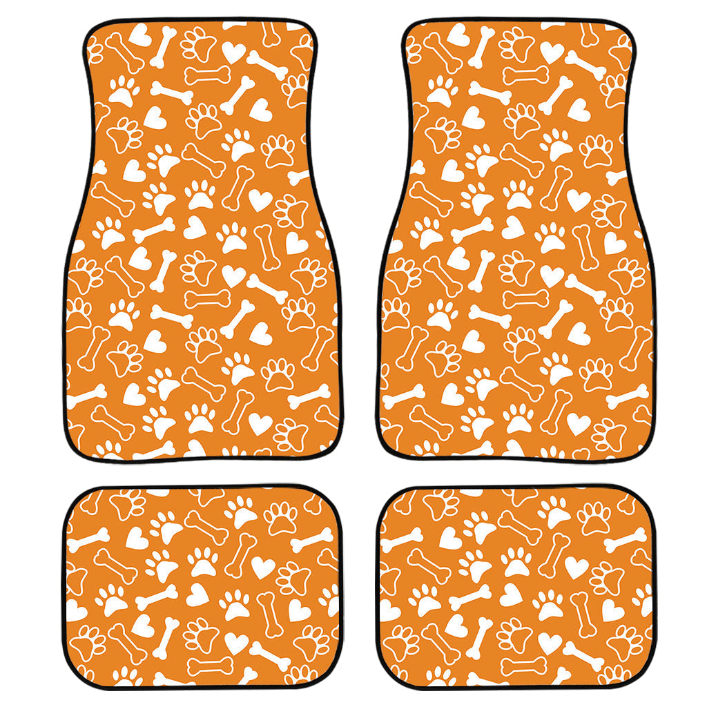 Orange Paw And Bone Pattern Print Front And Back Car Floor Mats, Front Car Mat